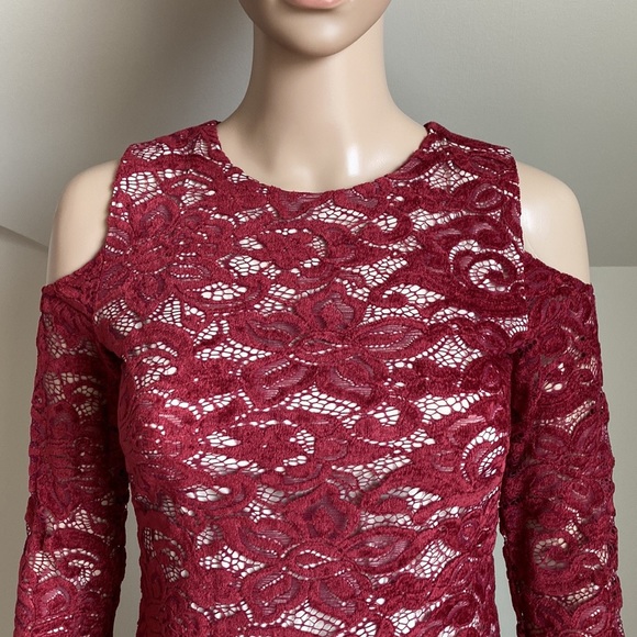 black lace skin tight dress Solid Color Lace Trim Mini Dress